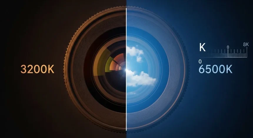 Comparação de temperatura de cor entre luz quente e luz fria na mesma cena