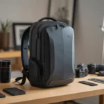 Mochila fotográfica com equipamento organizado em suas divisórias internas