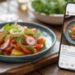Prato de comida fotografado com luz lateral de janela e cenário limpo
